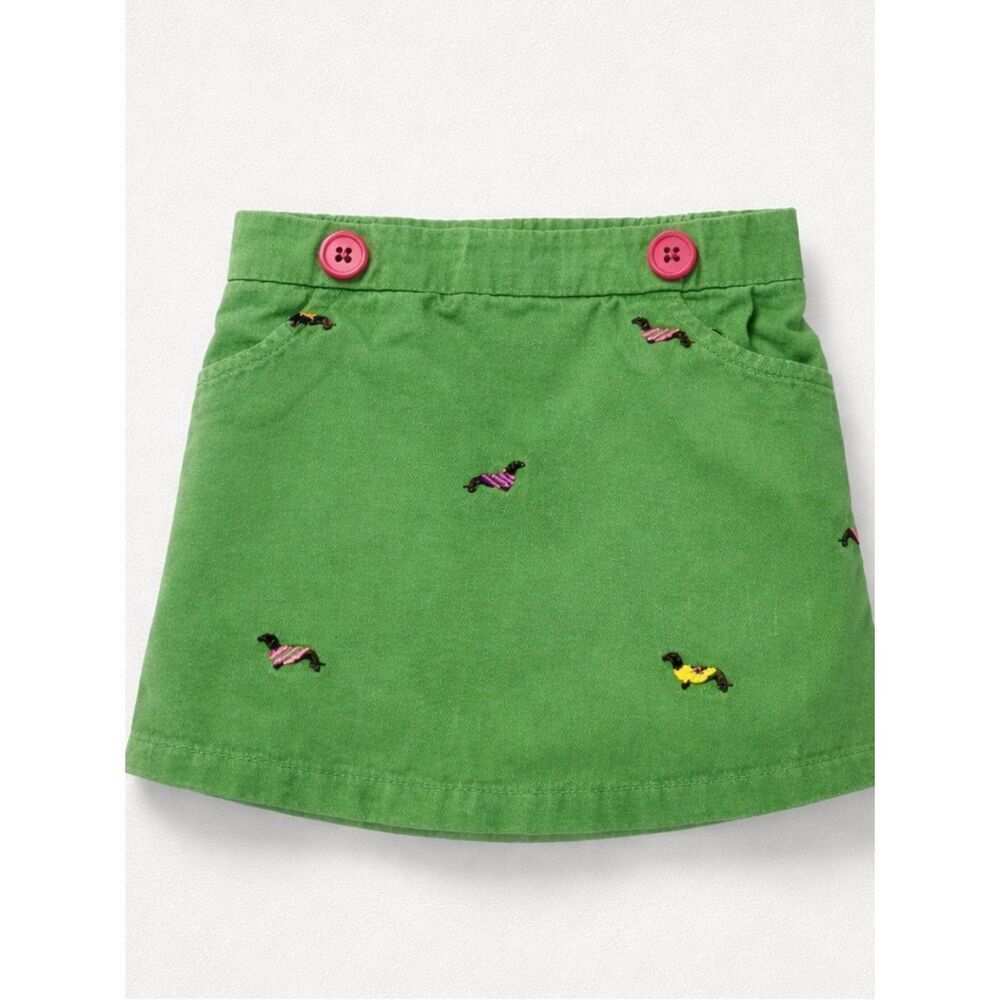Hartstrings Green dachshund embroidered skirt 2T